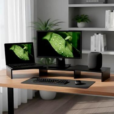 Imagem de Suporte de Mesa Base Elevada Ajustável 3 Monitores Gamer Notebook Preto