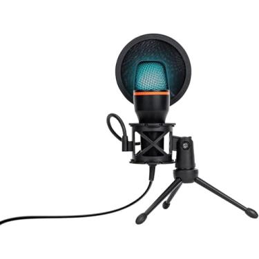 Imagem de Microfone Condensador RGB para Streaming, Mesa com Tripé, Cancelamento de Ruído, Plug-and-Play, Controle de Volume e Eco, Shock Mount, Pop Filter, para Gravação e Podcast