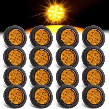 Imagem de 16 peças de luzes de LED redondas de 6,3 cm âmbar 13 LEDs com refletores, 6 1/5.1 cm luzes de marcador de reboque de LED redondas liberação lateral de caminhão RV selado com ilhós nivelados selados