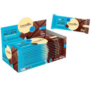 Imagem de 12 Tabletes de Chocolate ao Leite Crocante Zero Adição de Açúcar 80g Doce Fitness Sobremesa Saudável Dieta Low Sugar Presente Amigo Oculto