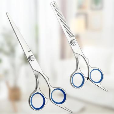 Imagem de Kit profissional de tesouras de cabeleireiro de barbeiro: tesouras de desbaste de 15 cm e tesoura de corte de cabelo de borda de lâmina, feita de aço inoxidável japonês