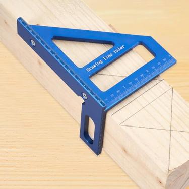 Imagem de Régua de medição multiângulo 3D, réguas de triângulo de transferidor quadrado de liga de alumínio 45°/90°, ferramenta de linha de desenho de madeira, azul (imperial)