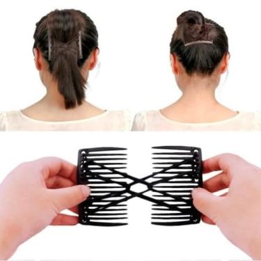 Imagem de Grampos de cabelo de pente duplo de 3 peças: alças elásticas antiderrapantes ajustáveis, pinos sem amassados de 8 cm para cabelos encaracolados grossos, essencial para o trabalho até o fim de semana