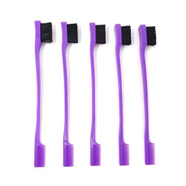 Imagem de 5 peças de escovas de cabelo roxas com controle de borda dupla face, pente moderno, conjunto de ferramentas para pentear o cabelo