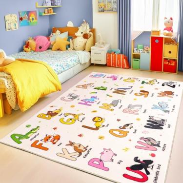 Imagem de Bolacrom Tapetes infantis para sala de jogos, tapete educativo para aprender o alfabeto ABC, macio, lavável à máquina, antiderrapante, fofo, animais para sala de aula, berçário, decoração de quarto de