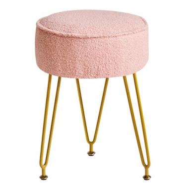 Imagem de Banco de apoio para os pés Ottoman IBUYKE Teddy Velvet redondo rosa