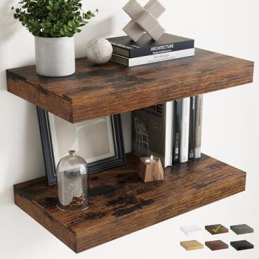 Imagem de Prateleiras flutuantes de 61 cm para parede, pacote com 2, prateleiras de banheiro de grão de madeira de 30 cm D com suportes invisíveis, fácil instalação, prateleiras de armazenamento de madeira