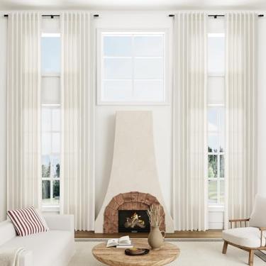 Imagem de Nanspring Cortinas de linho com aba traseira extra longa creme 528 polegadas de comprimento para sala de estar, filtragem de luz, semitransparente, bolso de haste, cortinas grandes para janela, do