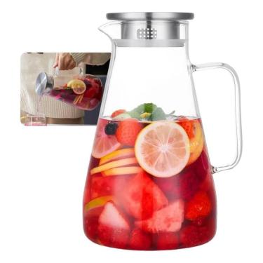 Imagem de 2X Jarra Nata Vidro 1,8L Com Tampa Inox Para Bebidas