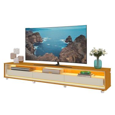 Imagem de Rack Requinte 2.6 Com Led E Rodízio Naturale Com Off White - Gelius Móveis