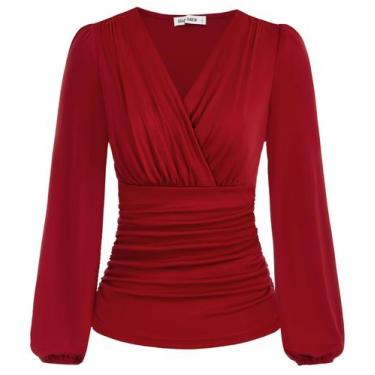 Imagem de Blusa GRACE KARIN Elegante de manga comprida franzida na frente vermel