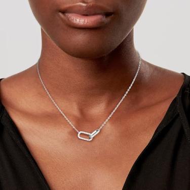 Imagem de Colar de prata/ouro, clipe de papel, colar de diamante delicado para mulheres, banhado a ouro 14 k/gargantilha de prata, lindos colares de zircônia cúbica, joias femininas, 41cm, Cobre, Sem Pedra