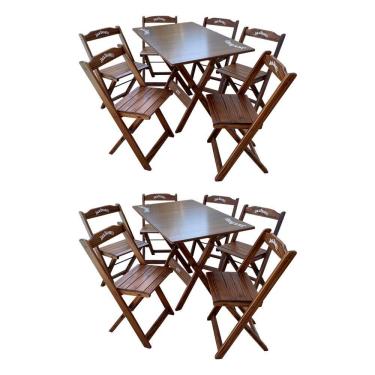 Imagem de Kit 2 Conjuntos Mesa Dobrável Madeira 110x70 Com 6 Cadeiras Personalizada Jack Imbuia - Tarimatã