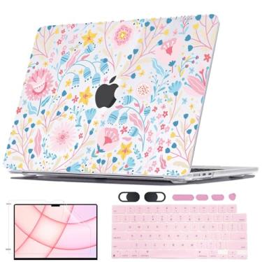 Imagem de Seanai Compatível com MacBook Air 34.5 cm Capa M4 A3240 M3 A3113 M2 A2681 2025 2024 2023 2022 Release Touch ID, Capa rígida de plástico com estampa antiderrapante resistente a arranhões e flores rosa