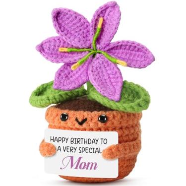 Imagem de Presentes de aniversário para mãe do filho, filha - Lírio de crochê sentimental com mensagem especial para mãe - Lembrança exclusiva e alternativa de cartão - Linda decoração de mesa de casa e