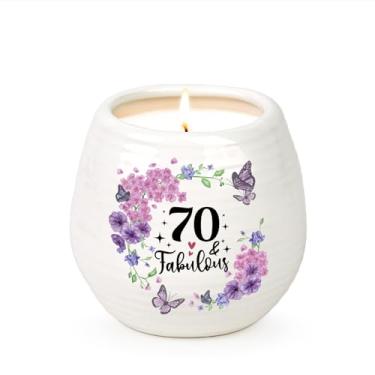 Imagem de Presentes de aniversário de 70 anos para mulheres, vela de 70 anos, 290 ml, presente para mulheres de 70 anos, vela fabulosa, velas de soja de cera de lavanda, presentes para mãe, avó, tia e irmã de