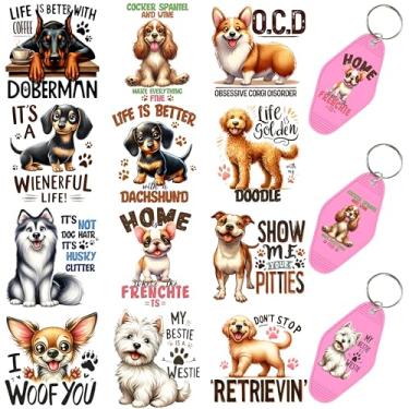 Imagem de 60 peças de papéis de transferência de chaveiro UV DTF - Decalques de vinil para chaves e etiquetas de bagagem, desenhos engraçados com revestimento resistente a arranhões, papéis de transferência