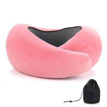 Imagem de REDOFF Almofada de viagem para suporte de pescoço, travesseiro de pescoço de espuma viscoelástica para avião, carro, escritório – alça ajustável com fita mágica, respirável e portátil com bolsa de