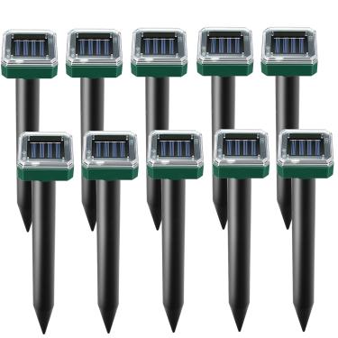 Imagem de Repelente de toupeira movido a energia solar - 10 pacotes repelente de esquilos ultrassônico alimentado por energia solar, estacas de dissuasão de toupeiras sônicas, repelente de cobra para quintal