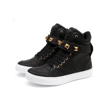 Imagem de Tênis Sneaker Feminino Piramide Cano Alto Fitness Academia Caveira Couro Legítimo-Feminino