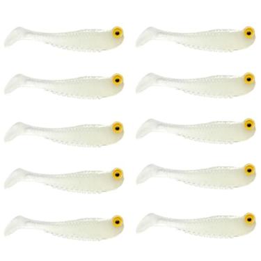 Imagem de 10 iscas de pesca que brilham no escuro, iscas de plástico macio para uso em água doce ou salgada, iscas de pesca Walleye para pesca noturna de robalo, tipo de peixe e truta (luz noturna)