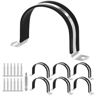 Imagem de Braçadeiras de tubo de 3,5 cm, braçadeira de fixação de tubos, braçadeira de aço inoxidável 304 e revestimento de borracha (6 peças 48 mm)