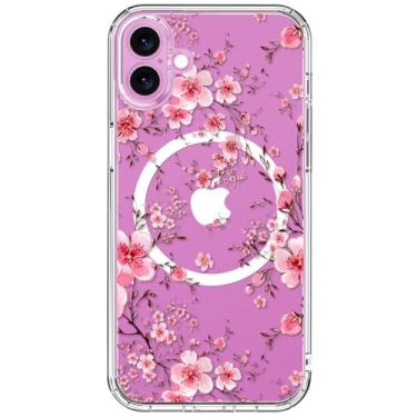Imagem de ICEDIO Capa para iPhone 16 com protetor de tela - compatível com carregamento sem fio, proteção aprimorada da câmera, ajuste fino - capa transparente com design floral moderno para mulheres - Flor de