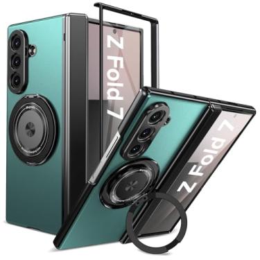 Imagem de Fiyer Capa para Samsung Galaxy Z Fold 7 com protetor de tela, capa protetora de dobradiça para Z Fold 7, com suporte de anel giratório de 360°, capa protetora de corpo inteiro à prova de choque de