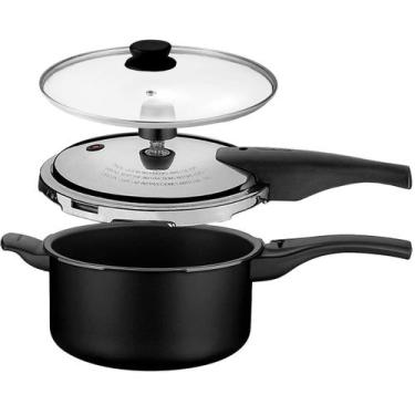 Imagem de Panela De Pressão 2 Em 1 Tramontina Vancouver 3,0 Litros Preta 2 Com T
