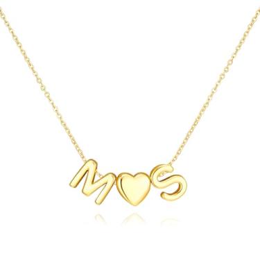 Imagem de adoyi Colares com inicial para mulheres, banhado a ouro 14 quilates, com letras de bolhas, colar delicado coração A-Z, colar com pingente de inicial, presentes de aniversário para mulheres, joias, 14
