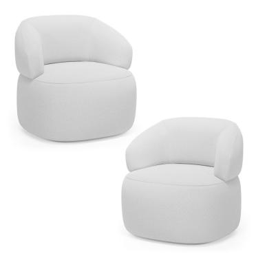 Imagem de Kit 02 Poltronas Orgânicas Giratória Living Glee Linho Cinza - Abmaza