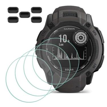 Imagem de MTHGH Protetor de tela para smartwatch Garmin Instinct 2X [4 peças] + plugues antipoeira, 5 peças, vidro temperado dureza 9H, antiarranhões, sem bolhas, capa protetora ultrafina