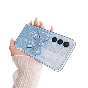 Imagem de TSAYGFK Capa para Samsung Galaxy A25 para meninas mulheres cristal luxo bonito laço bonito glitter fino macio TPU com cordão protetor à prova de choque enseada para A25 5g, azul