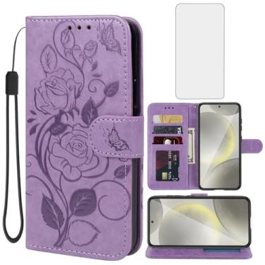 Imagem de Vavies Capa para Galaxy S25, capa carteira para Samsung S 25 5G com protetor de tela de vidro temperado, capa de telefone flip de couro floral com suporte para cartão de crédito para Samsung Galaxy