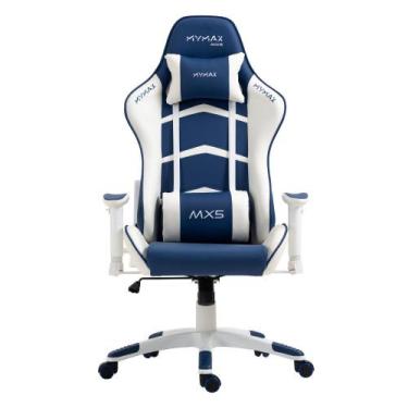 Imagem de Cadeira Gamer MX5 Giratoria Mymax, Branco e Azul Marinho