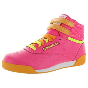 Imagem de Reebok Freestyle High Classic Shoe (criança pequena/criança grande), Rosa Solar/Laranja Pôr-do-Solar/Amarelo Solar/Branco, 17
