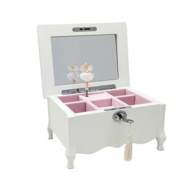 Imagem de Lihou PapaQ Caixa de joias musicais brancas - baú de joias musicais de pé médio com espelho, cadeado para meninas e mulheres, organizador de joias infantis, presente para Natal, ano novo, aniversário