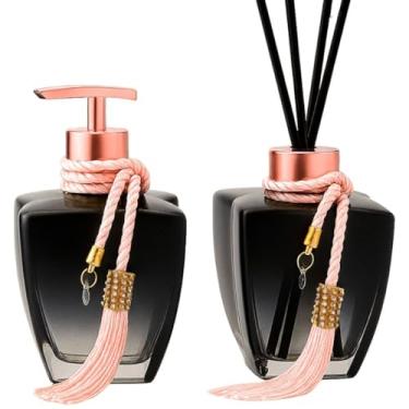 Imagem de Kit 2 Vidros Estrela Degradê Preto 280ml com Saboneteira Difusor e Enfeite Luxuoso(Rose)