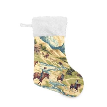 Imagem de Blueangle Pacote com 2 meias de Natal de 17,7 polegadas Western Cowboys para decorações de festas de fim de ano, porta-presentes e meias (297)
