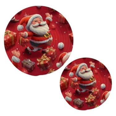 Imagem de Blueangle 2 peças de suporte de panela de tripé de Papai Noel fofo - conjunto de pegadores de panela de tecido redondo - almofadas quentes trançadas de algodão - porta-copos - tapetes de mesa para
