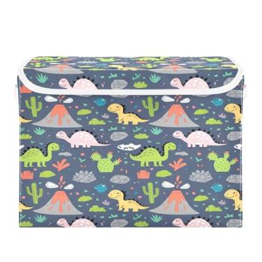 Imagem de SEHANY Cestas de armazenamento engraçadas de dinossauro com tampas, organizador de caixa de armazenamento dobrável, caixas de armazenamento de armário de tecido para roupas cobertor de escritório