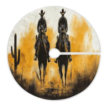 Imagem de Blueangle Saia de árvore de Natal de cowboy do oeste americano de 120 cm - poliéster macio e resistente a rugas, decoração de férias para festas de Natal, árvore festiva e decoração de casa (212)