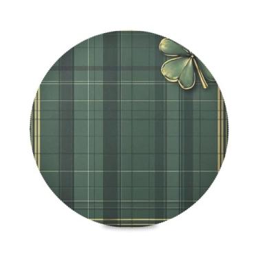 Imagem de Blueangle Jogo americano redondo xadrez verde Dia de São Patrício, conjunto de 4 tapetes de mesa de poliéster, fácil de limpar, resistente ao calor, limpável, para mesa de jantar (671)