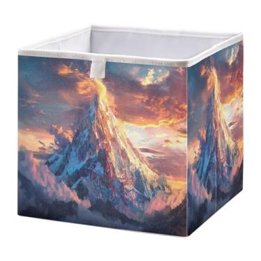 Imagem de SEHANY Cesto de armazenamento dobrável Mountains Lanscape, organizador de tecido grande, dobrável, para roupas, brinquedos, livros, armário, berçário, 28 x 28 x 28 cm