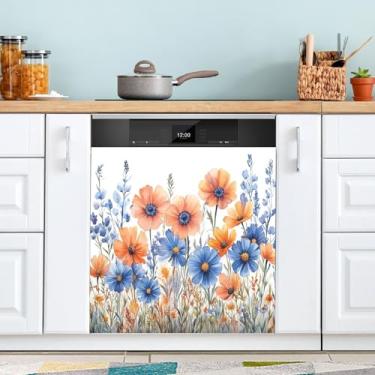 Imagem de ATTX Capa magnética de aquarela flores silvestres para lava-louças, 58,4 cm C x 66 cm A, decoração da capa da máquina de lavar louça, decalques para armários domésticos e eletrodomésticos #44