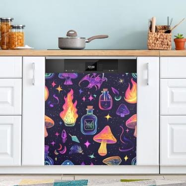 Imagem de ATTX Capa de ímã de lava-louças com caveiras de cogumelos coloridos, 58,4 cm C x 66 cm A, decoração da capa da máquina de lavar louça, decalques de armário doméstico e eletrodomésticos adesivos #11
