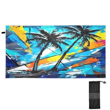 Imagem de ATTX Toalha de praia com palmeiras tropicais 79 x 188 cm - Cobertor de microfibra leve de secagem rápida e resistente à areia para piscina, ioga, academia e viagens | Esportes de banho de natação