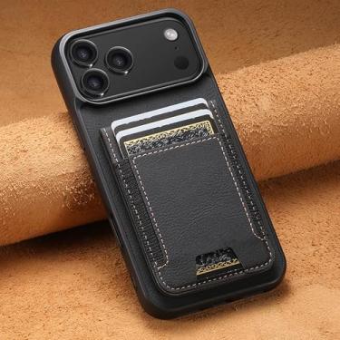 Imagem de SFDSUH Capa de luxo para iPhone 16e em couro PU com suporte para cartão e acabamento fosco na parte traseira (Para iPhone 16e/Preto)