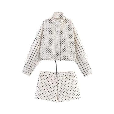 Imagem de Conjunto Feminino Casual De Outono Com Jaqueta E Shorts De Poá Em Teci