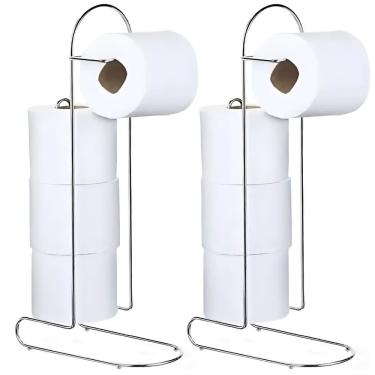 Imagem de Kit 2 Porta Papel Higiênico De Chão Cromado Para 4 Rolos Mali